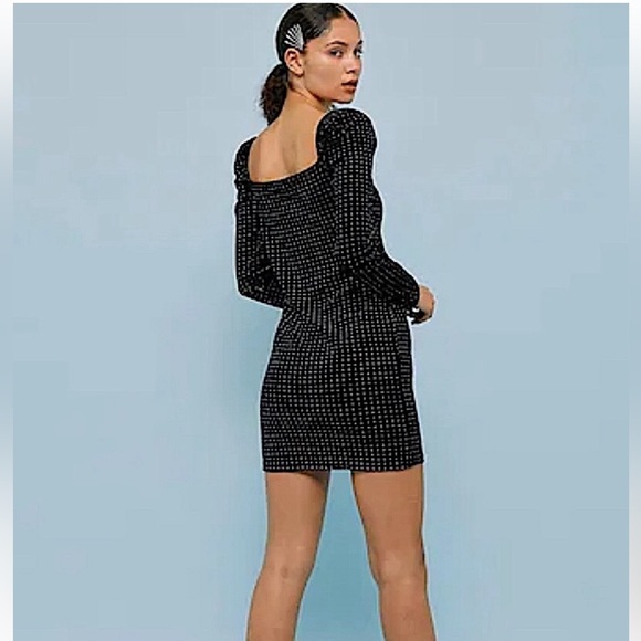 TOPSHOP black dress long sleeve rhinestone studded 10 NWT - Picture 2 of 9